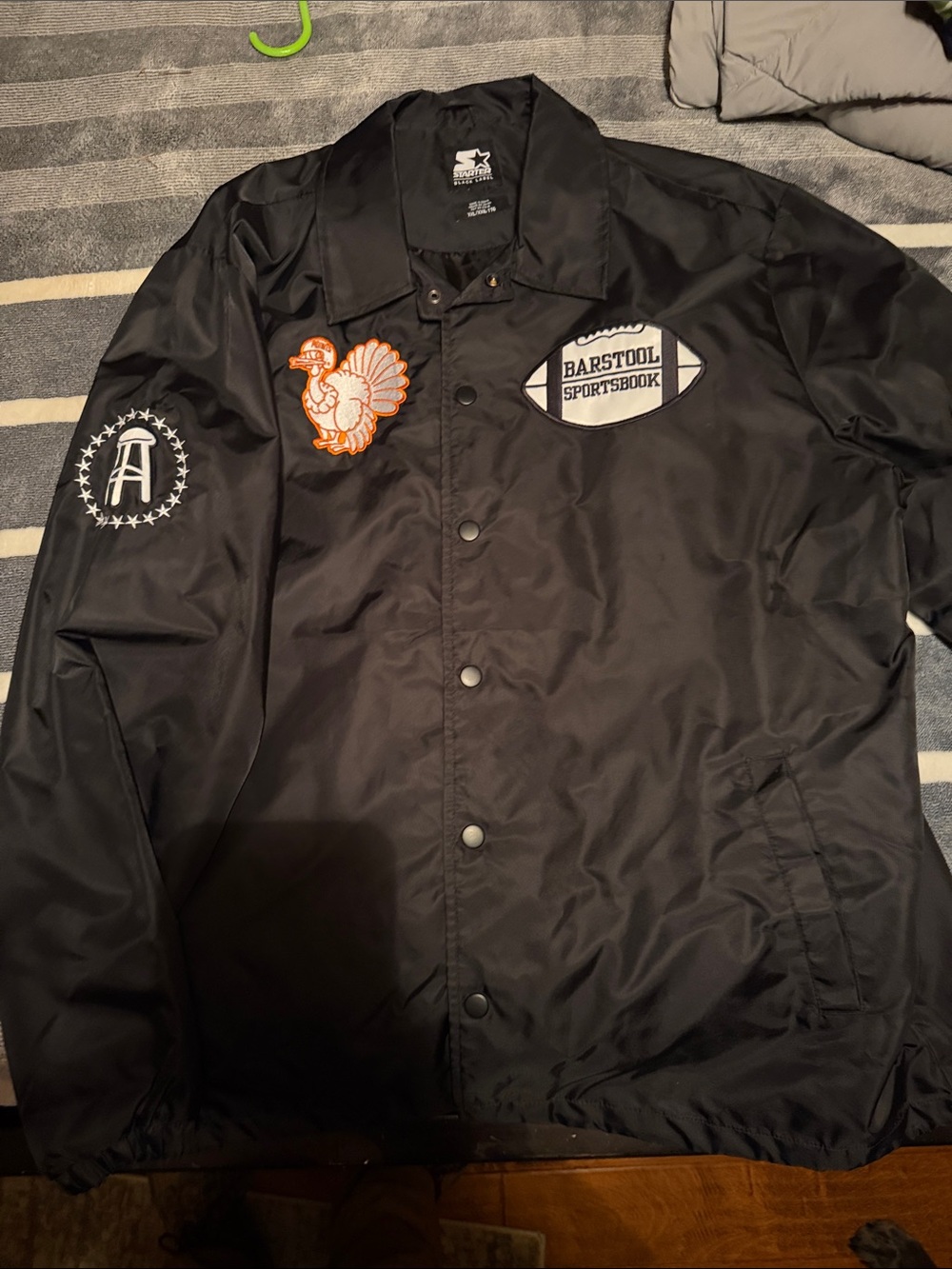 STARTER Black Windbreaker with Barstool Sportsbook OVERS CLUB